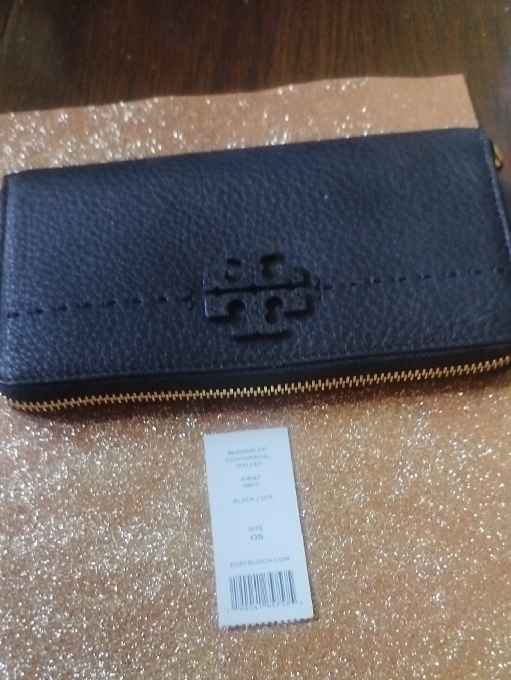 Tory Burch Black McGraw Zip Continental Wallet Pebbled Leather New